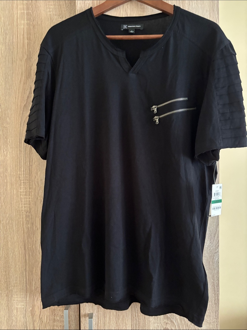 INC  Men’s Black Short-Sleeve Tee with Dual Chest Zippers